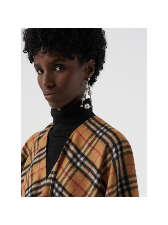 Vintage Check Cashmere Wool Poncho in Antique Yellow - Women | Burberry ...