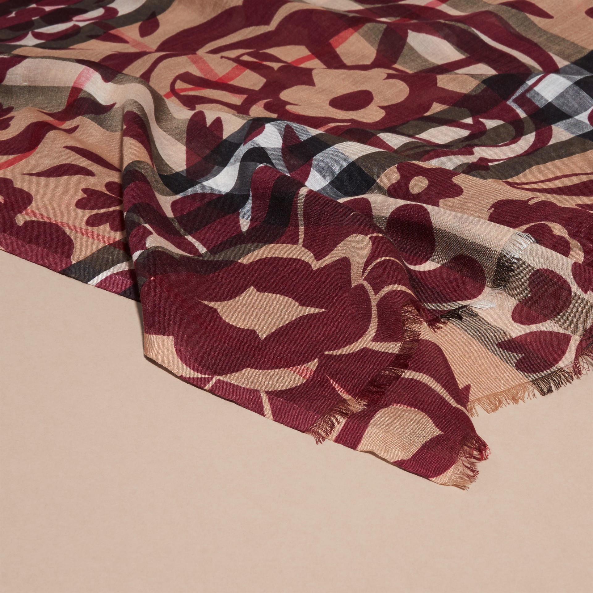 Floral Print Check Wool Silk Scarf | Burberry