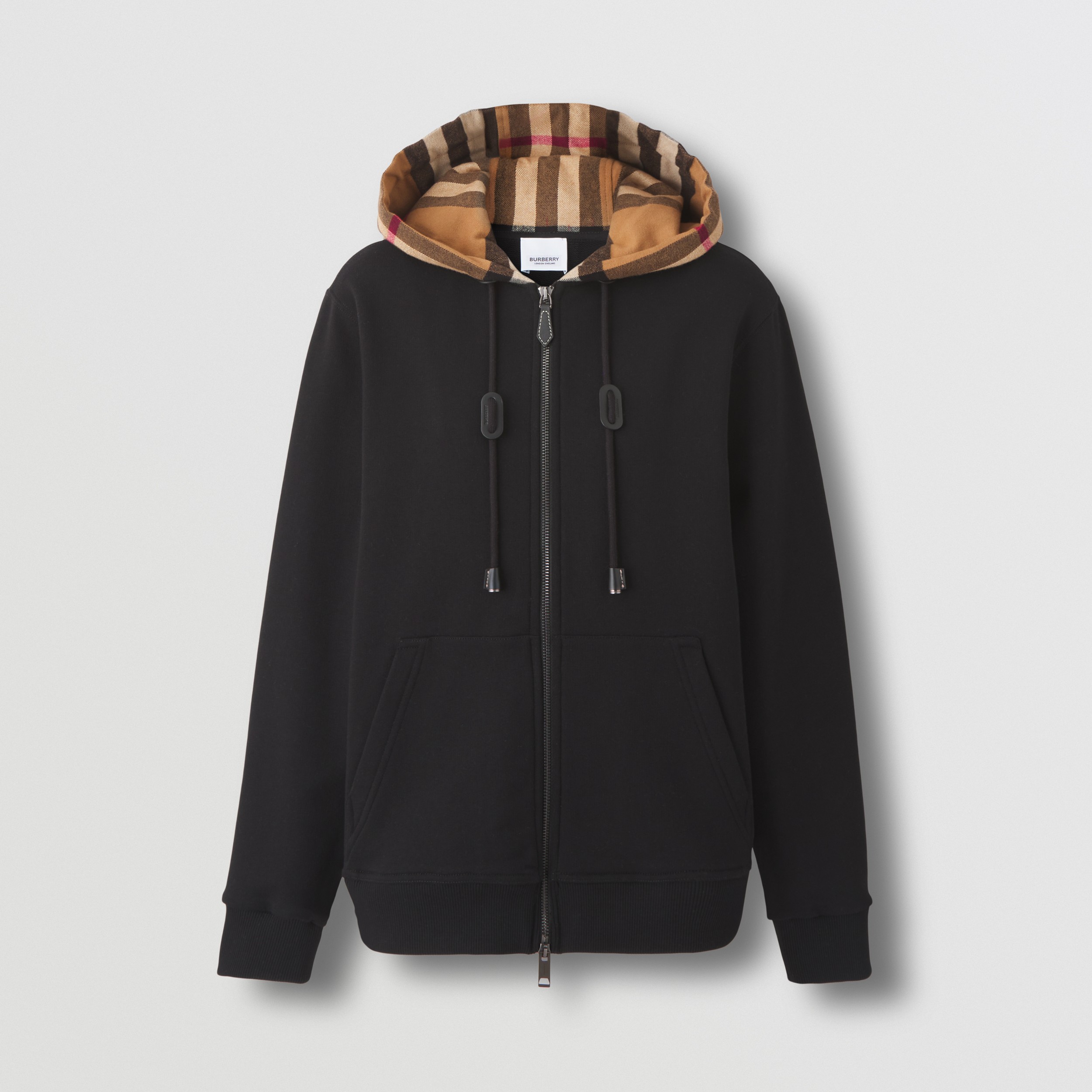Check Hood Cotton Hooded Top in Black | Burberry® Official - 4