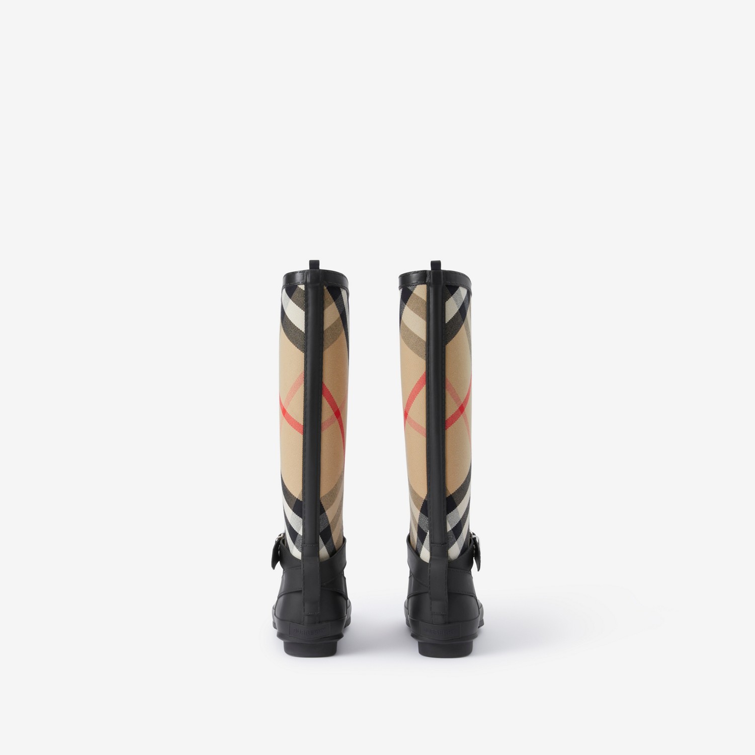 Strap Detail House Check and Rubber Rain Boots in Black/archive
