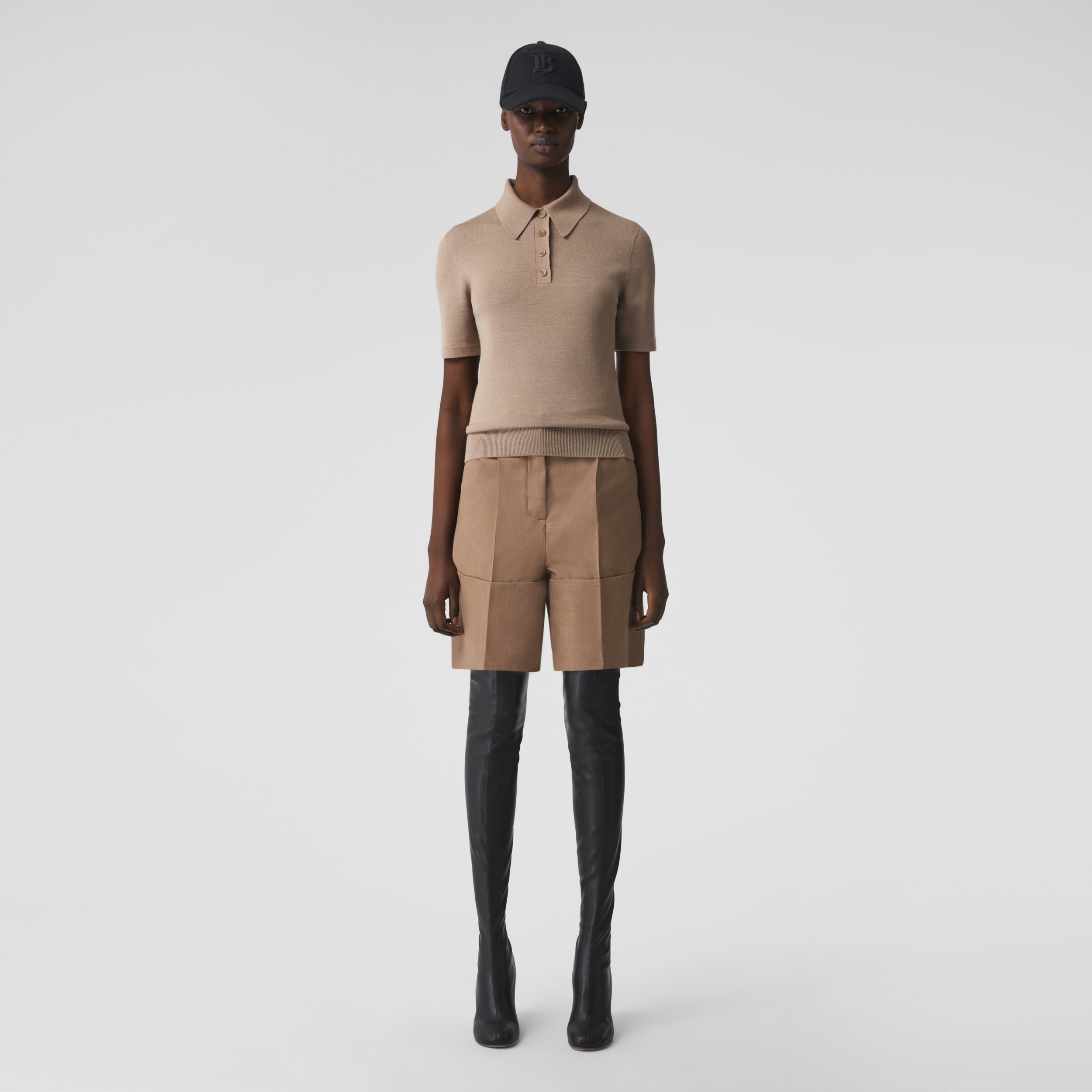 Cuff Detail Wool Tailored Shorts in Deep Taupe - Women | Burberry® Official - 4