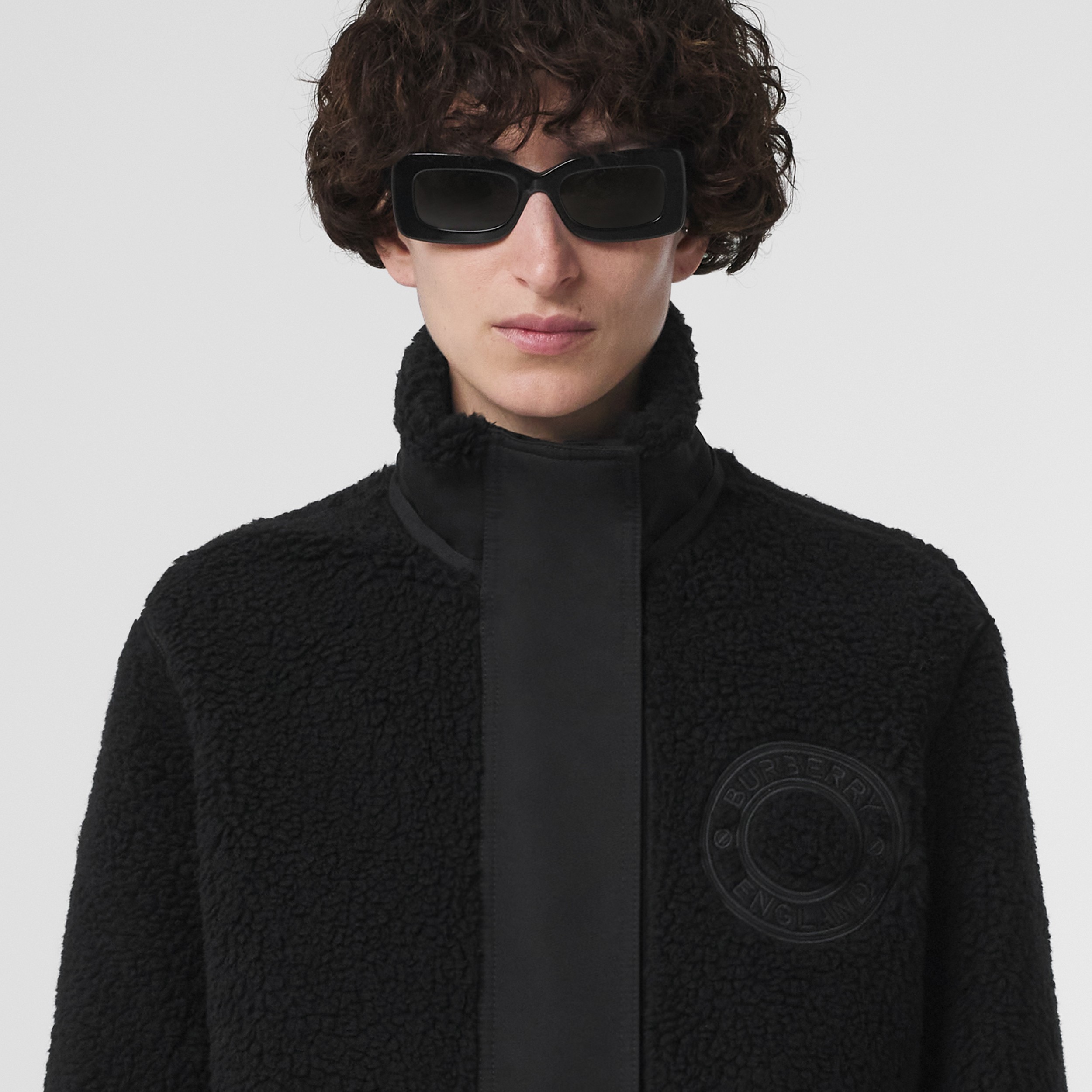 Logo Graphic Wool Cashmere Blend Fleece Coat in Black - Women | Burberry® Official - 2
