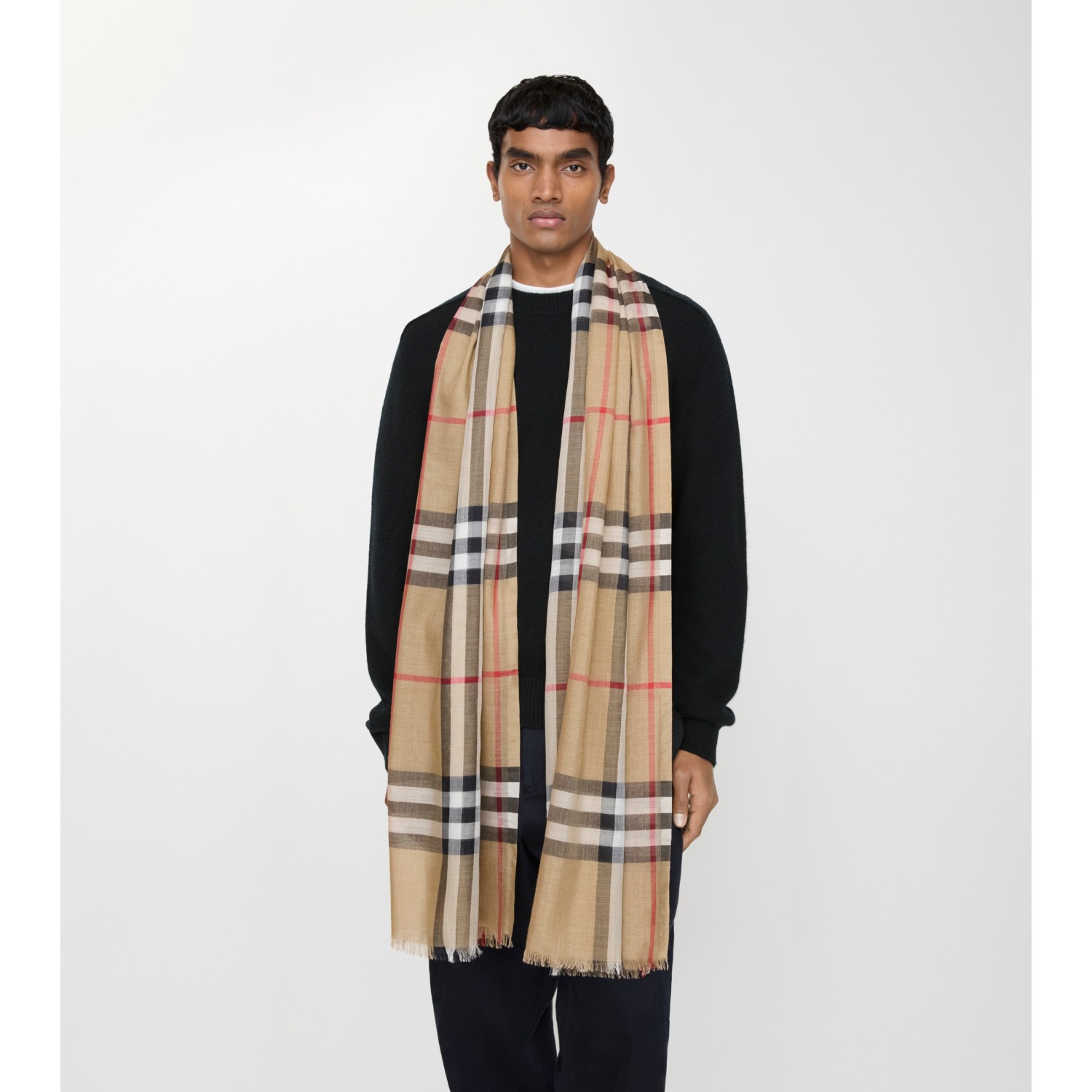 Wide Check Wool Silk Scarf - thumbnail 5