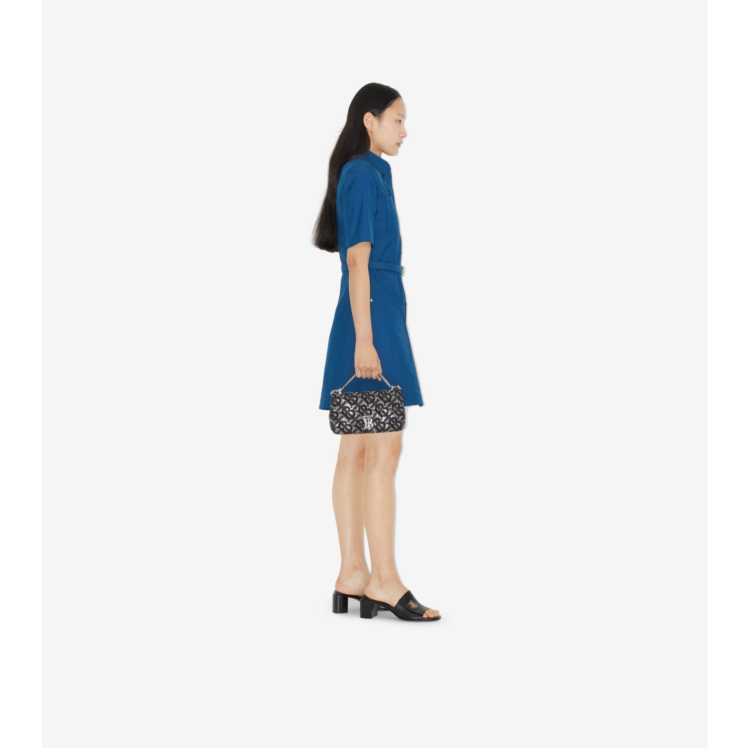 Technical Cotton Belted Shirt Dress in Rich Navy - Women | Burberry® Official
