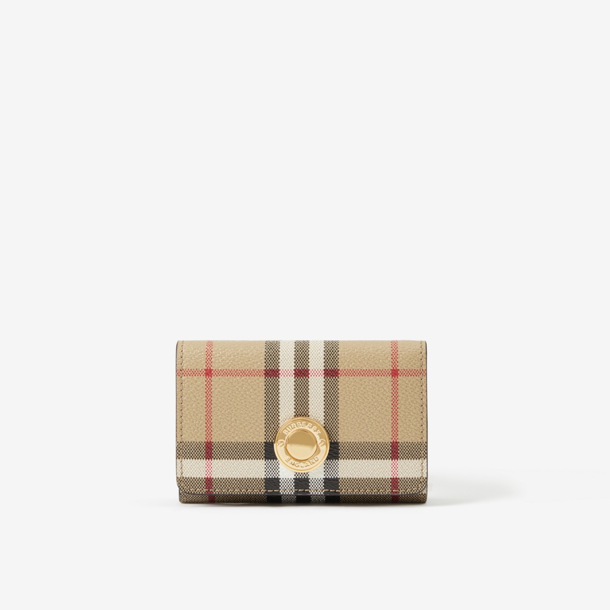 Burberry Check And Leather Small Folding Wallet In Brown