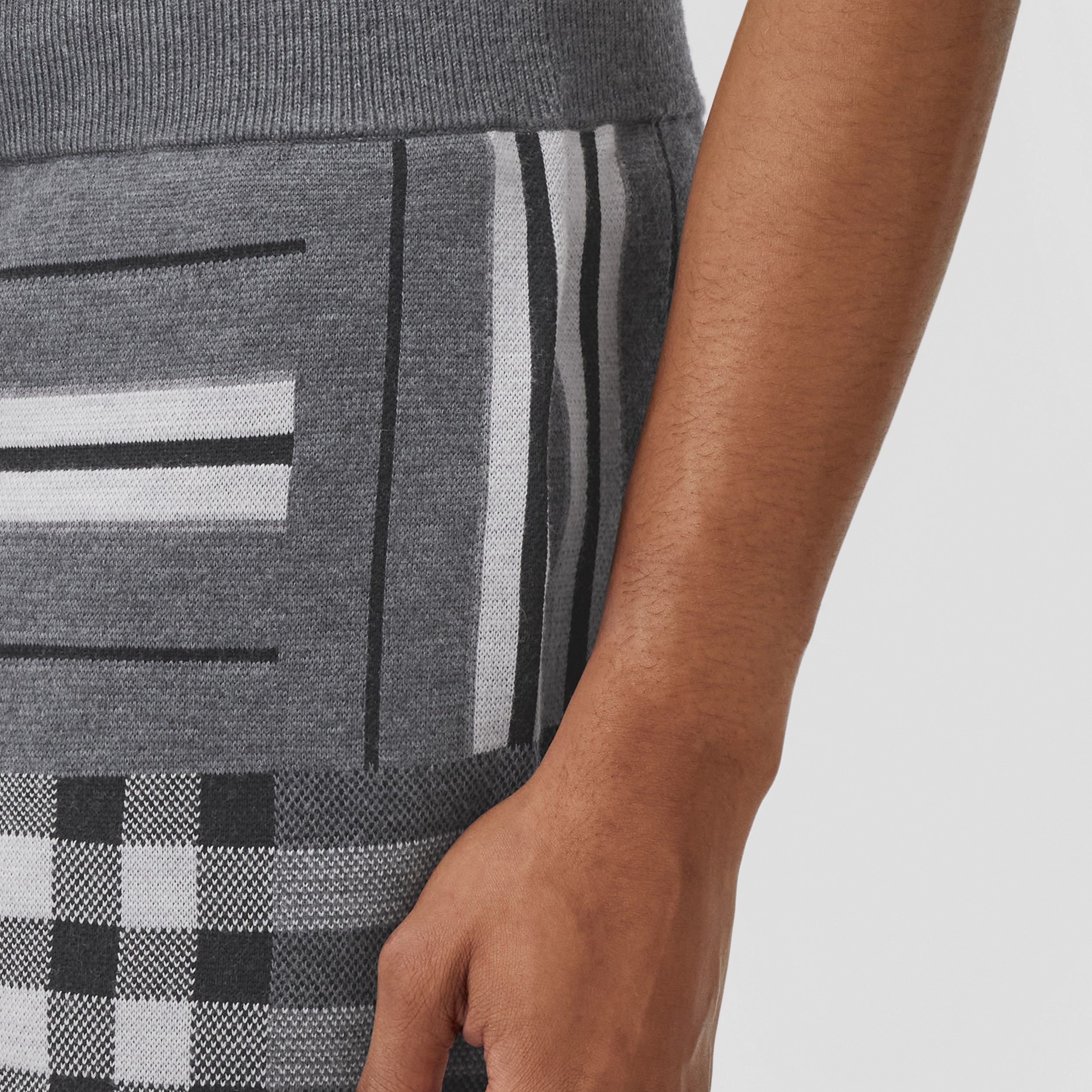 Check and Stripe Wool Blend Jacquard Shorts in Dark Grey Melange - Men | Burberry® Official - 2