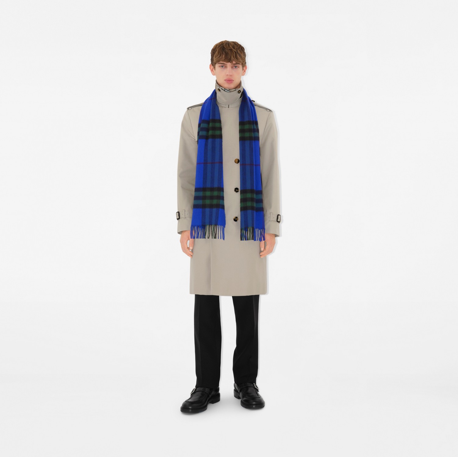 チェック カシミアスカーフ (ナイト/アイビー) | Burberry®公式 チェック カシミアスカーフ (ナイト/アイビー) | Burberry®公式
