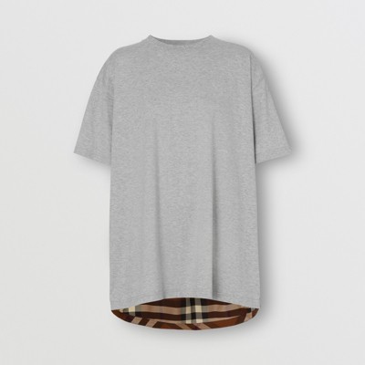 チェックパネル コットン オーバーサイズTシャツ (ペールグレーメランジ) - ウィメンズ | Burberry®公式サイト