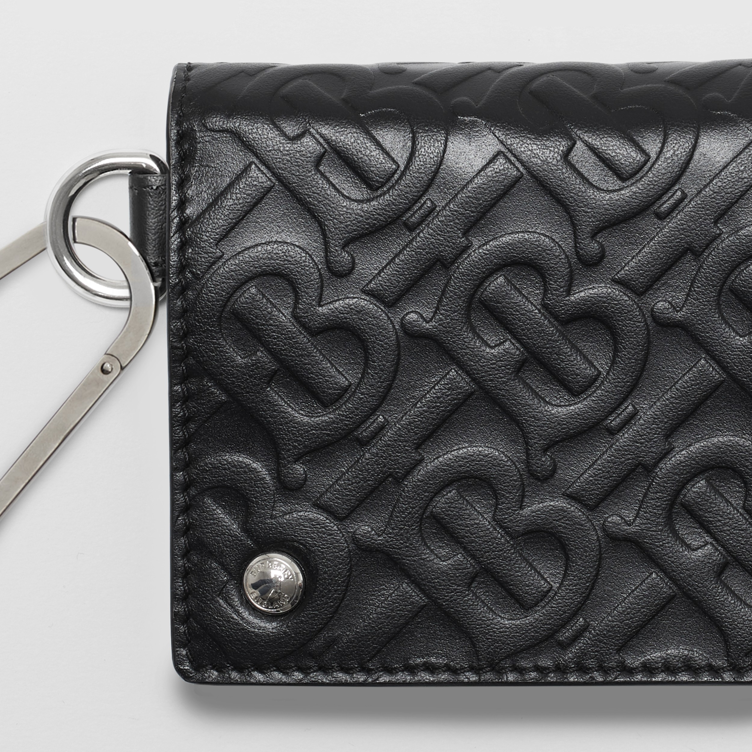 Monogram Embossed Leather Trifold Wallet in Black Burberry United Kingdom