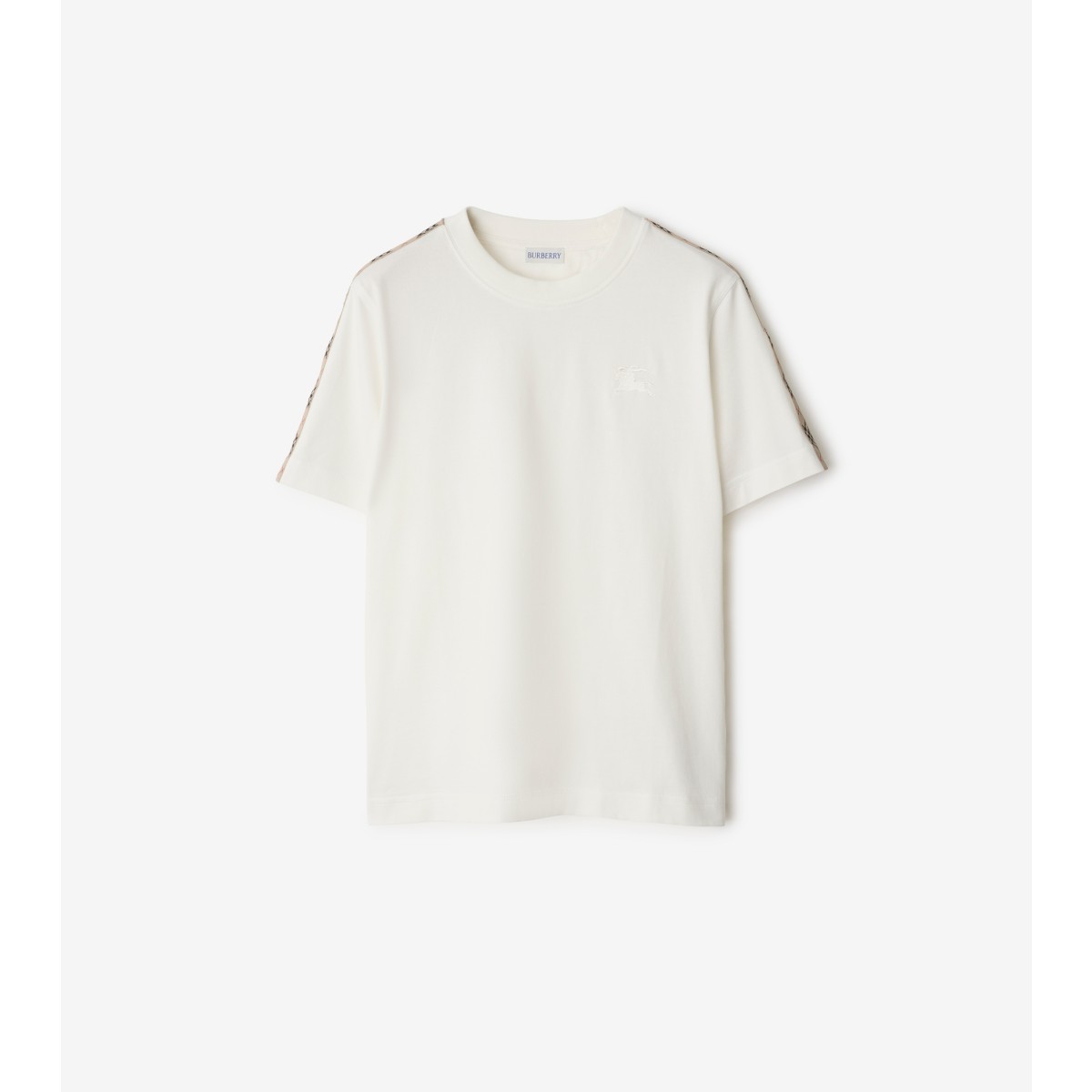 Burberry White Cotton Check Trims T-shirt In Chalk