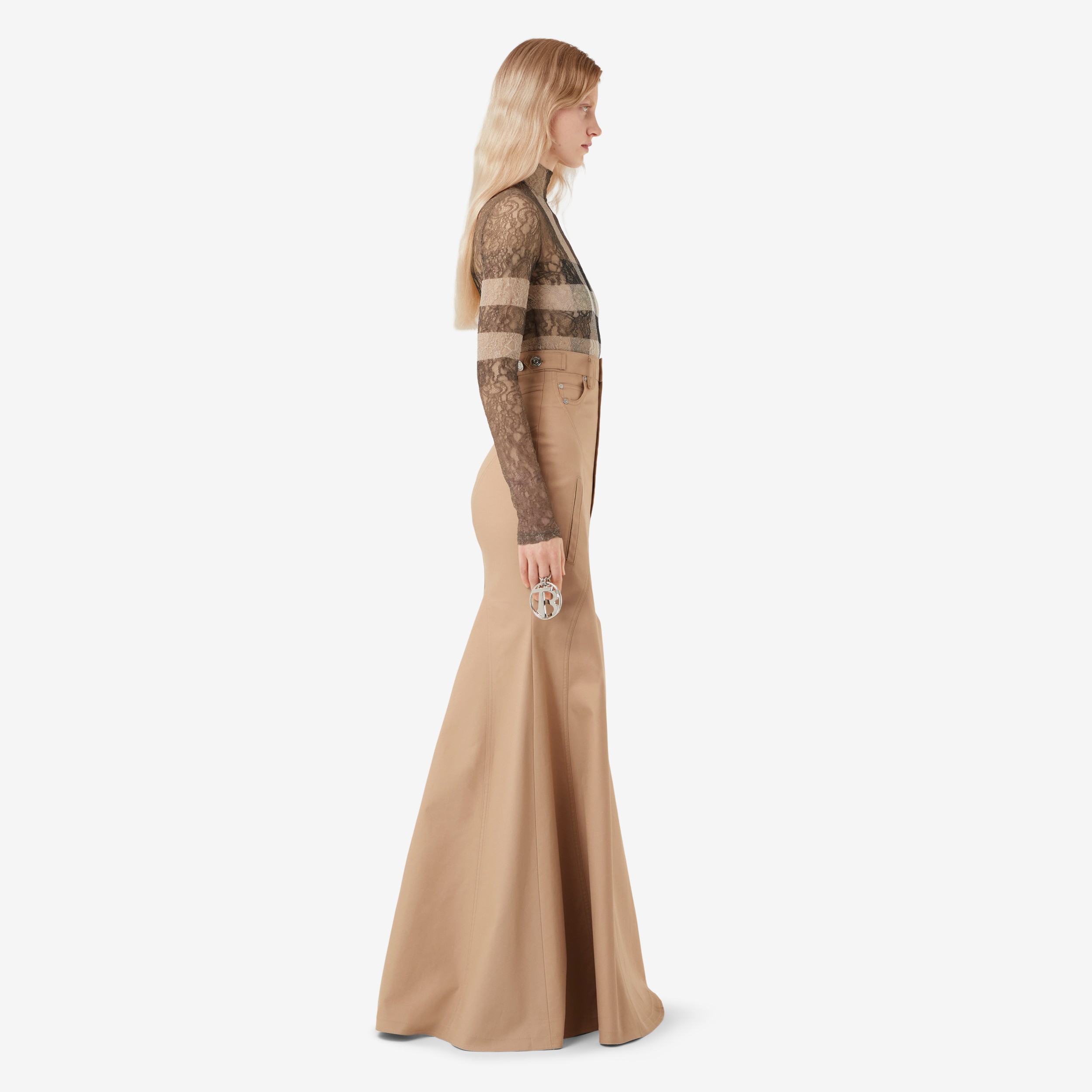 Check Stretch Lace Turtleneck Bodysuit in Dark Birch Brown - Women | Burberry® Official - 3