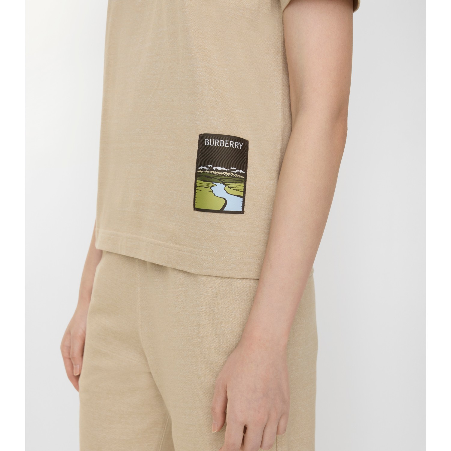 Landscape Label Cotton T-shirt in Dune beige melange - Women | Burberry® Official