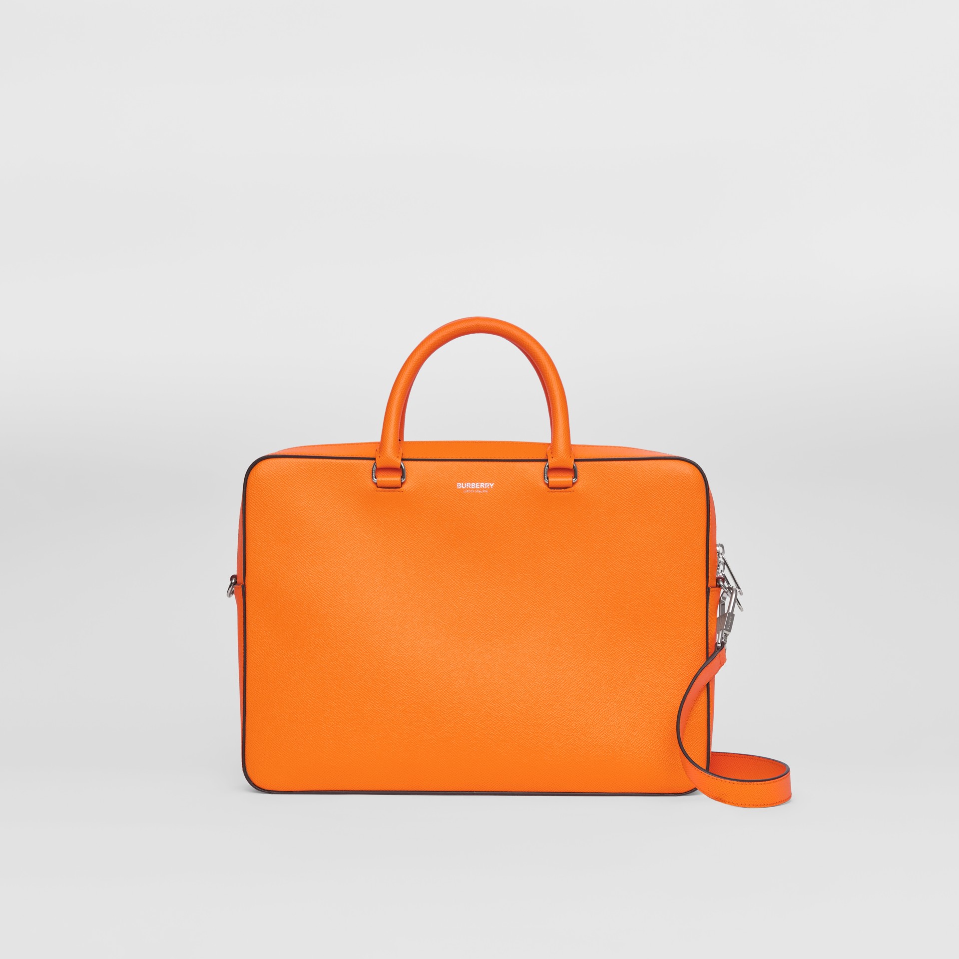 Grainy Leather Briefcase in Bright Orange Men Burberry United States