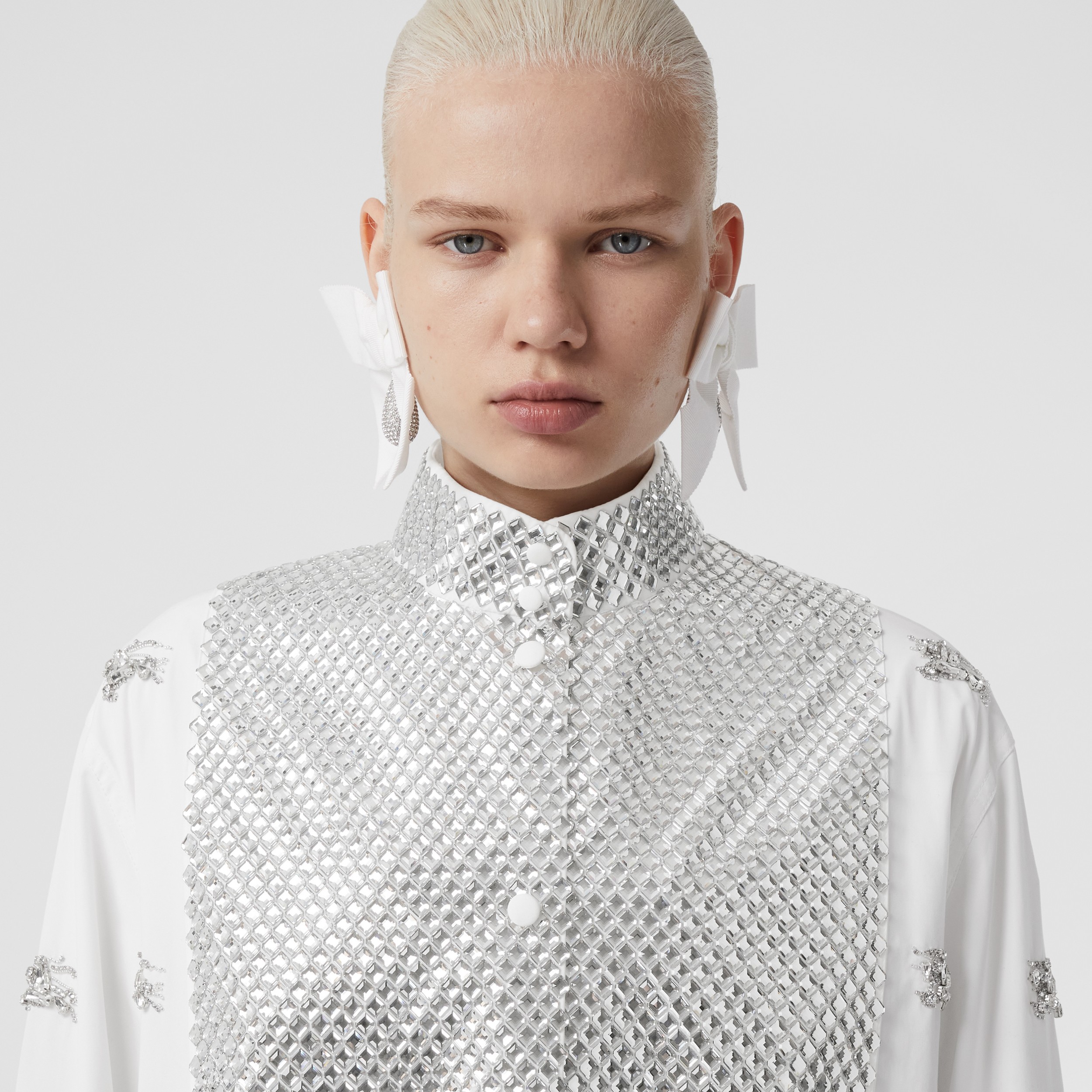 Crystal-embellished EKD Cotton Shirt in Optic White - Women | Burberry® Official - 2