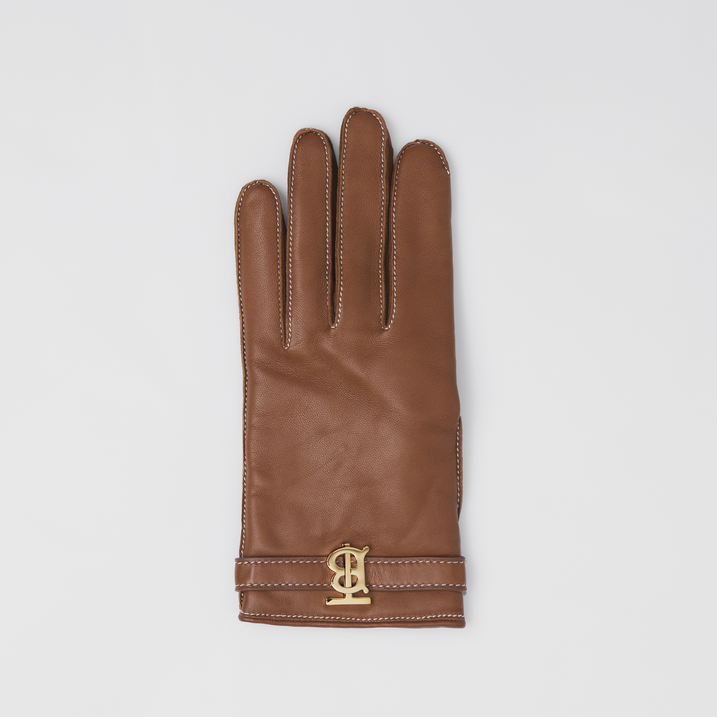 Monogram Motif Topstitched Leather Gloves in Tan - Women | Burberry® Official - 3
