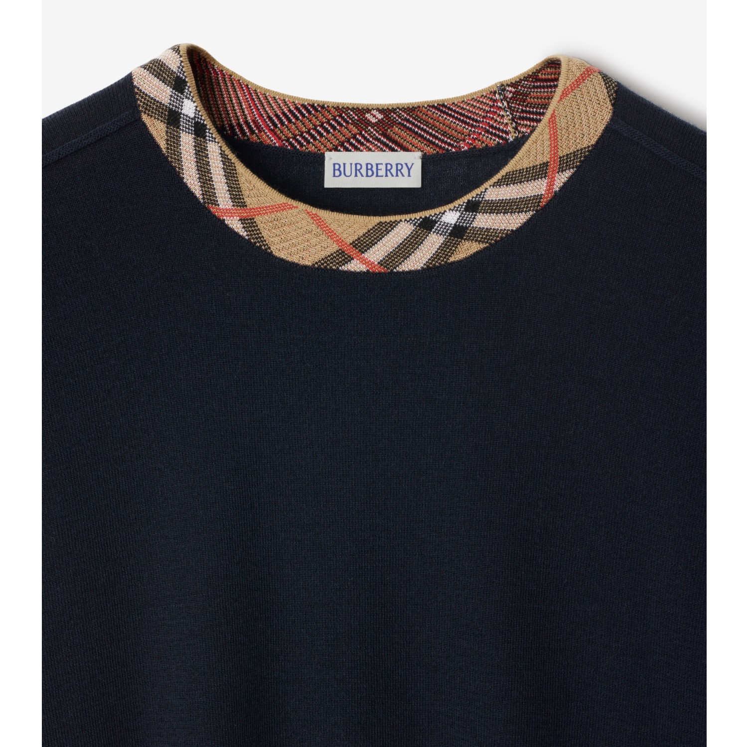Check Trim Wool Sweater