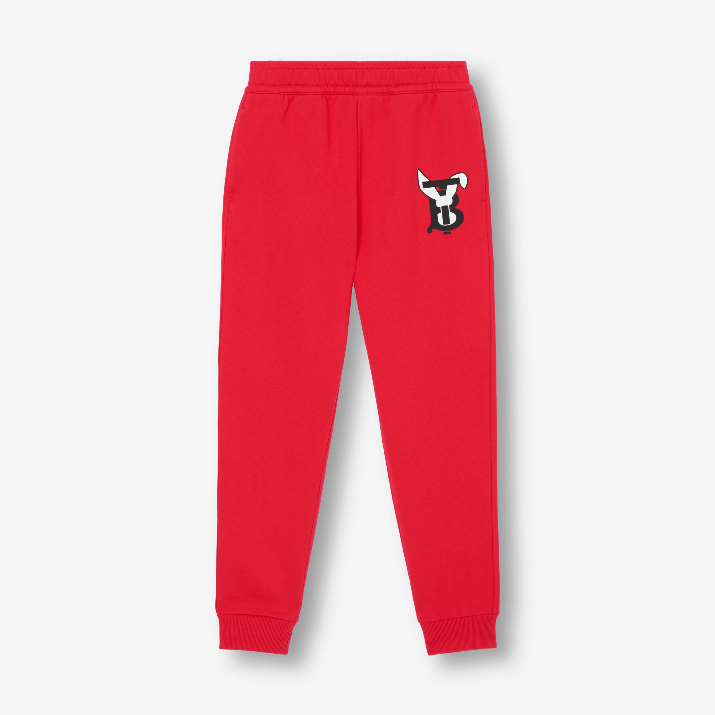 Rabbit Print Cotton Jogging Pants in Bright Red - Women | Burberry® Official - 1