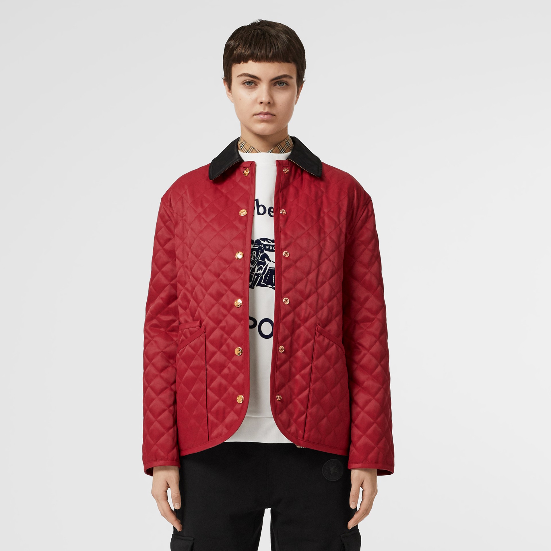 Diamond Quilted Barn Jacket in Red - Women | Burberry ...