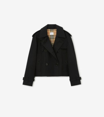 Cropped Gabardine Trench Jacket in Black Women Cotton Burberry Official