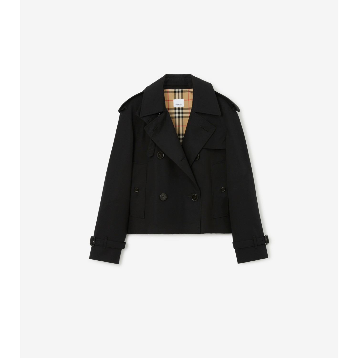 Cropped Gabardine Trench Jacket in Black Women Cotton Burberry Official