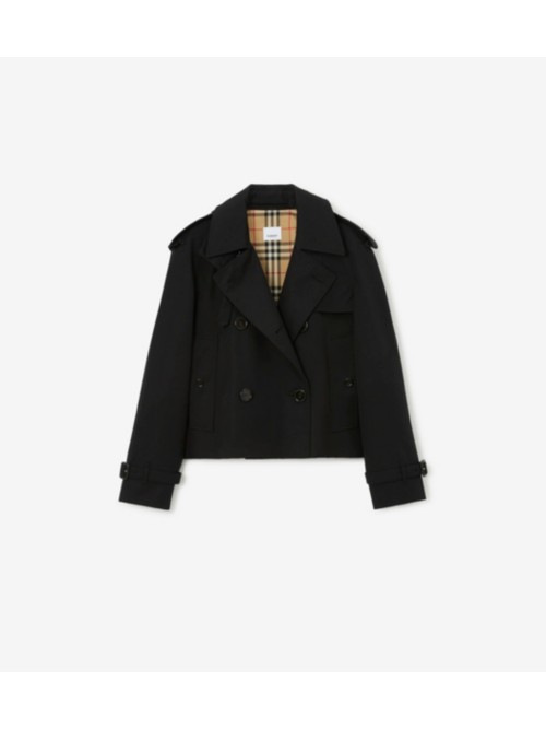 Burberry Cotton Gabardine Cropped Trench Coat In Black