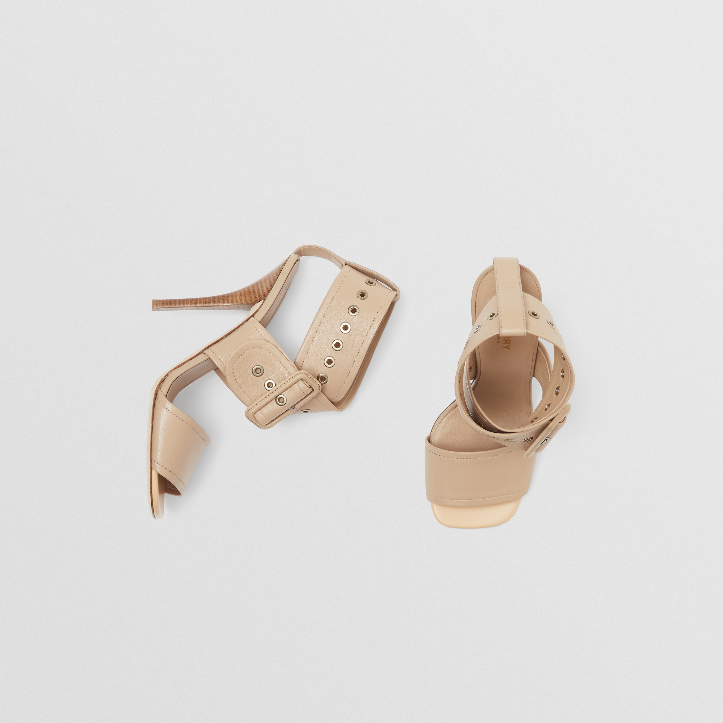 Buckled Strap Leather Stiletto-heel Sandals in Soft Fawn - Women | Burberry® Official - 1