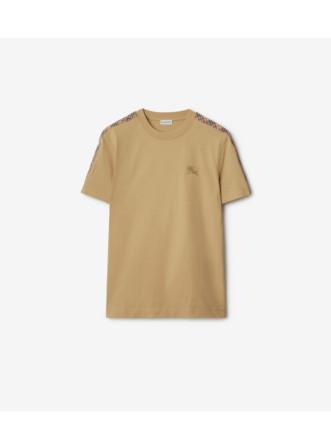 バーバリーTシャツ チェックトリム コットンTシャツ (チョークホワイト) - メンズ