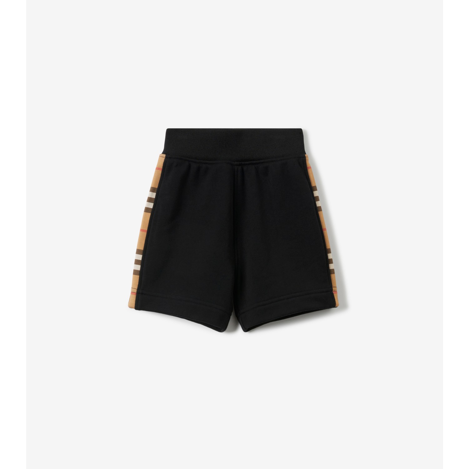 Check Panel Cotton Shorts in Black Children Burberry Official