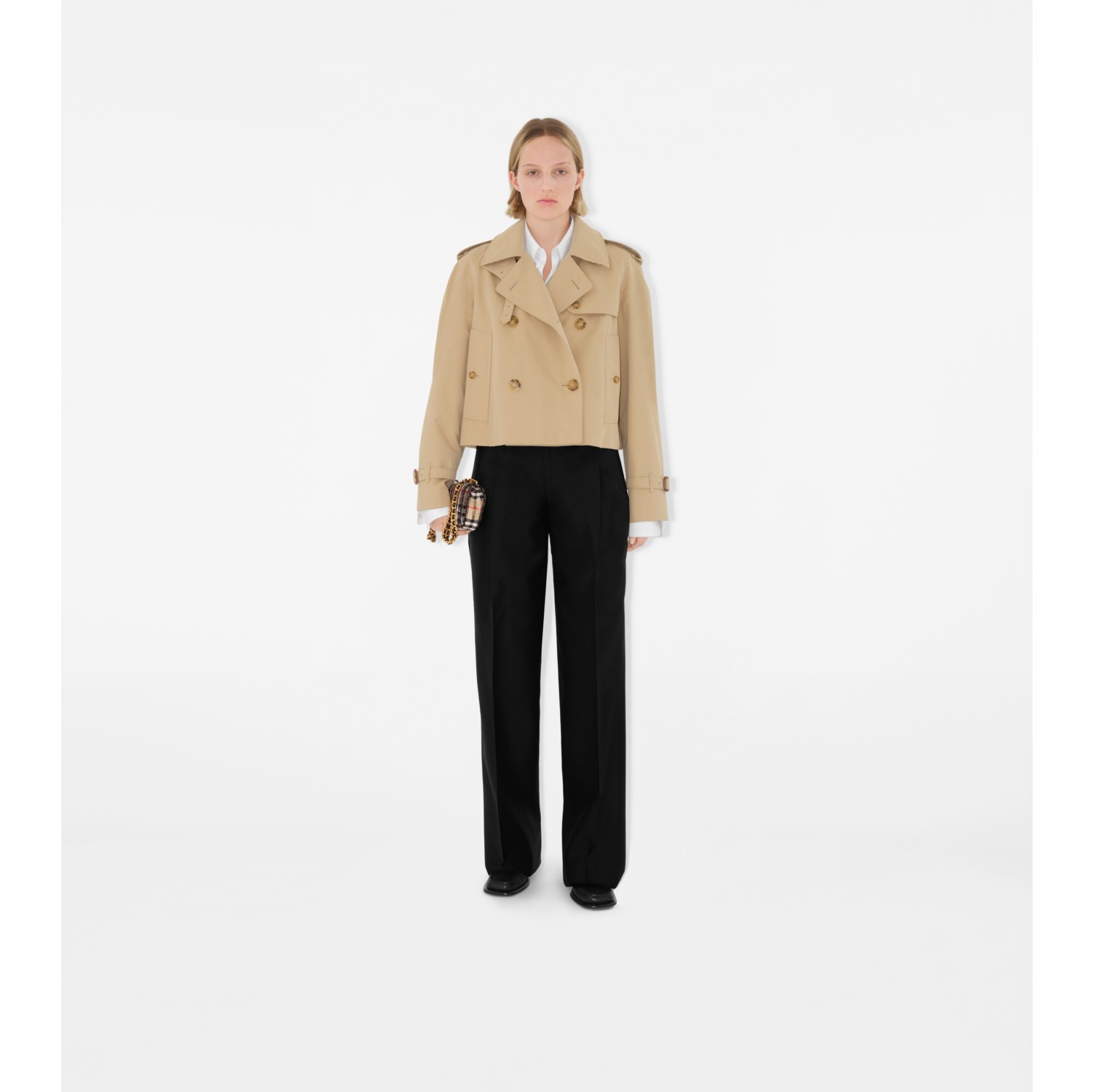 Cropped Gabardine Trench Jacket in Honey - Women, Cotton