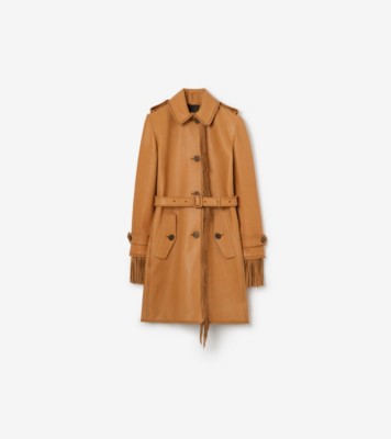 Short Fringed Leather Car Coat in Sand brown - Women | Burberry® Official
