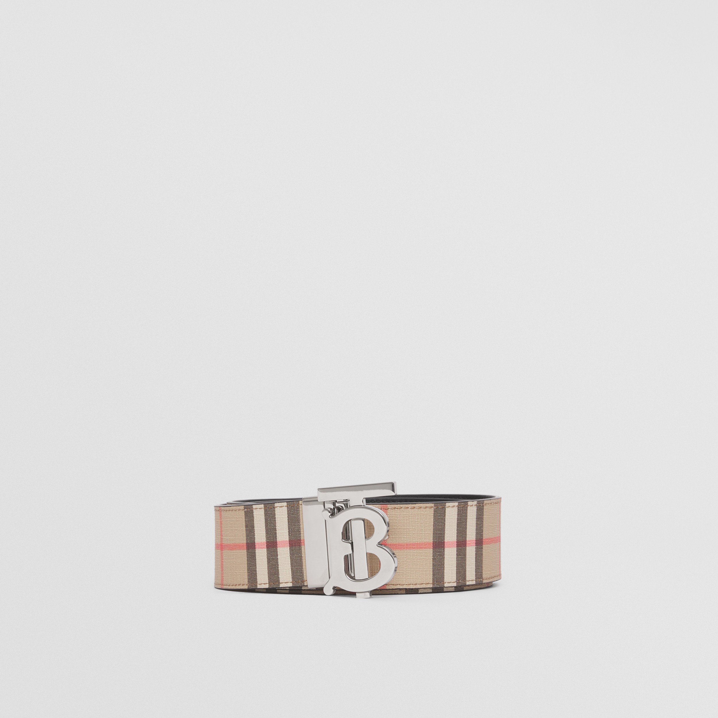 Cinturón TB ancho reversible en tejido Check y piel (Beige Vintage/negro) - Hombre | Burberry® oficial - 4