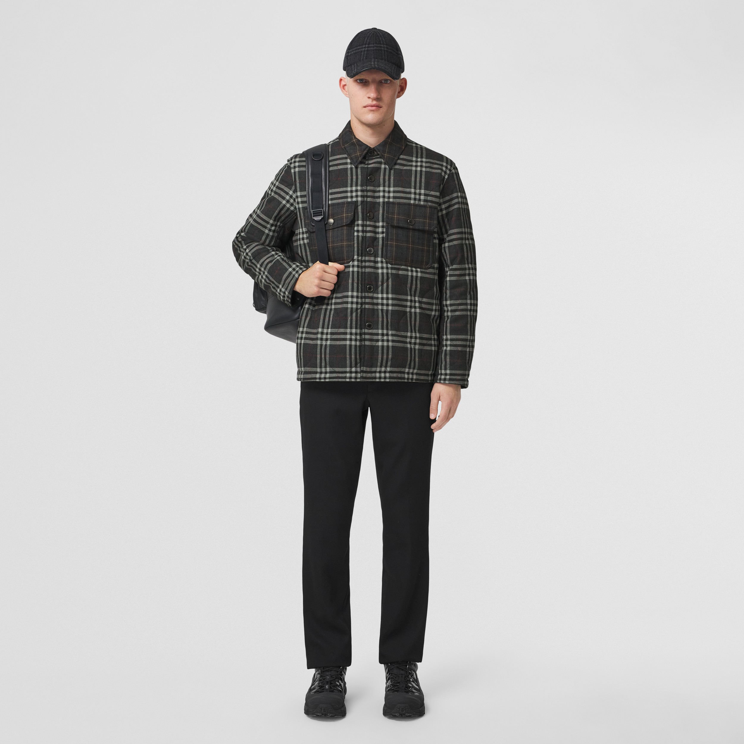 Reversible Check Wool Overshirt in Dark Charcoal - Men | Burberry® Official - 1