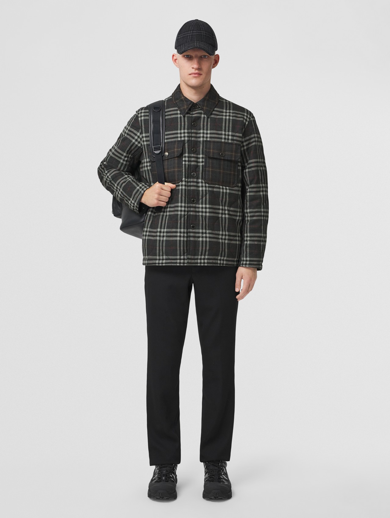 Reversible Check Wool Overshirt in Dark Charcoal