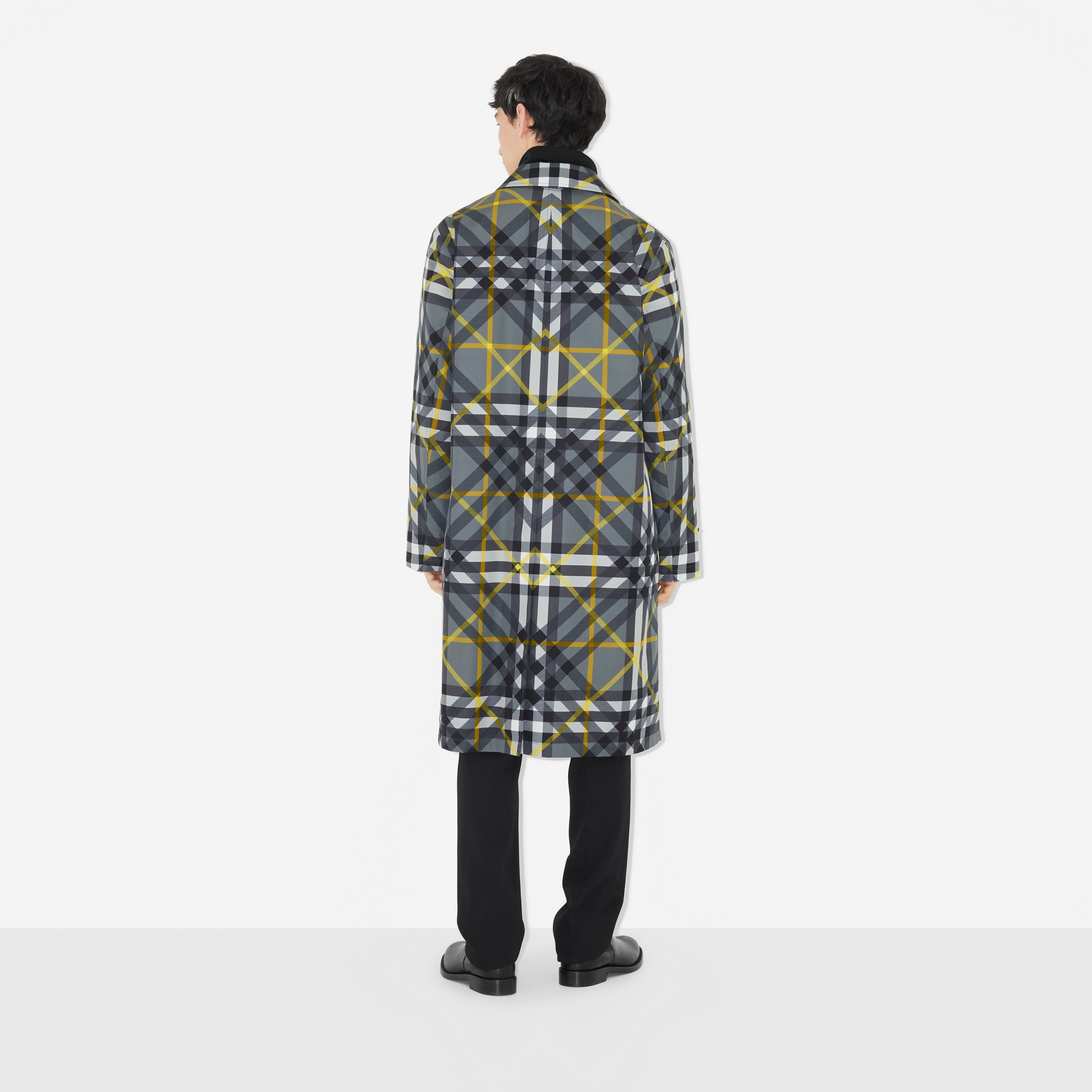 Layered Check Cotton Gabardine Car Coat in Storm Grey - Men | Burberry® Official - 4