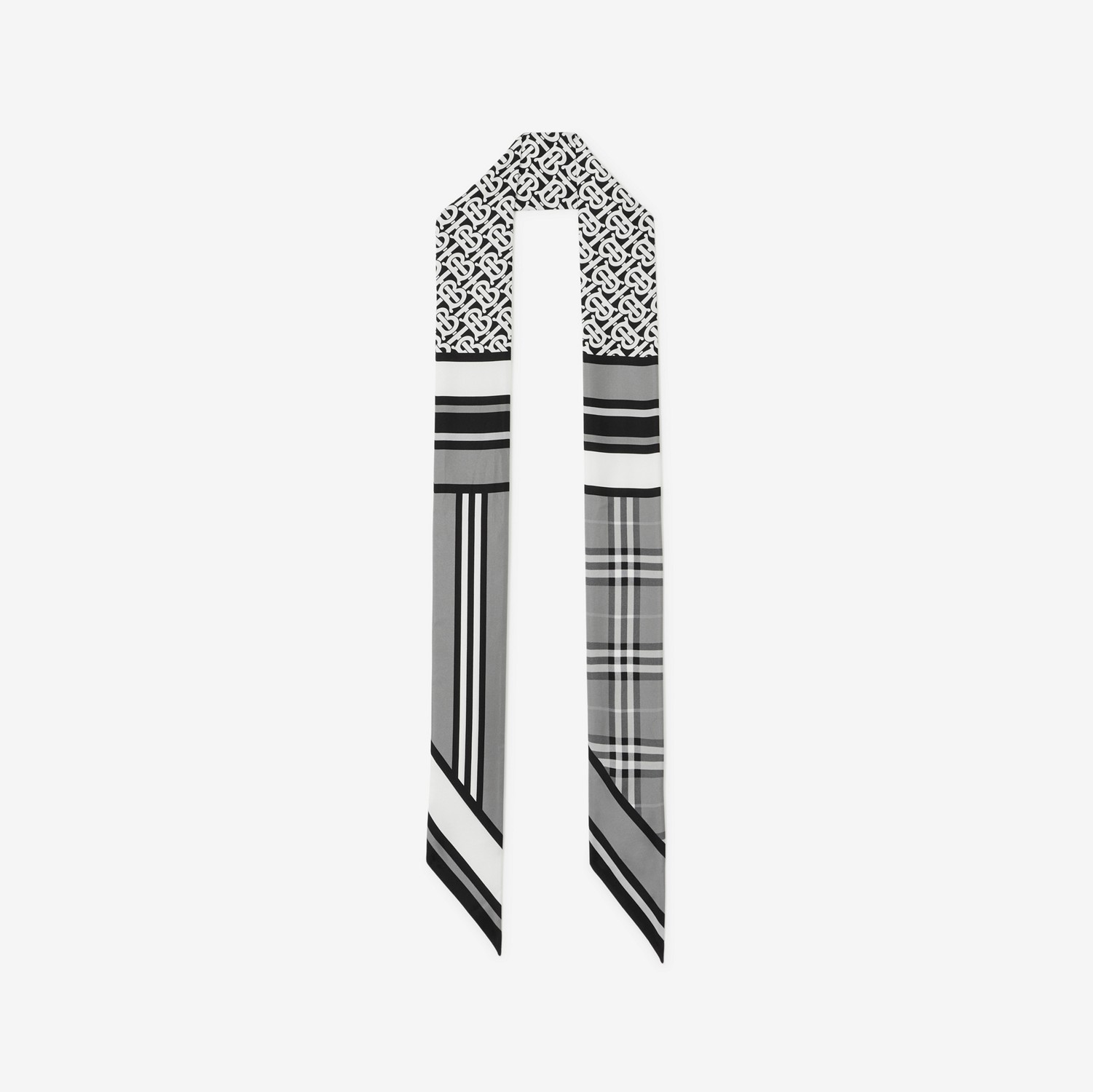 Sciarpa sottile in seta con stampa collage (Bianco E Nero) | Sito ufficiale Burberry®