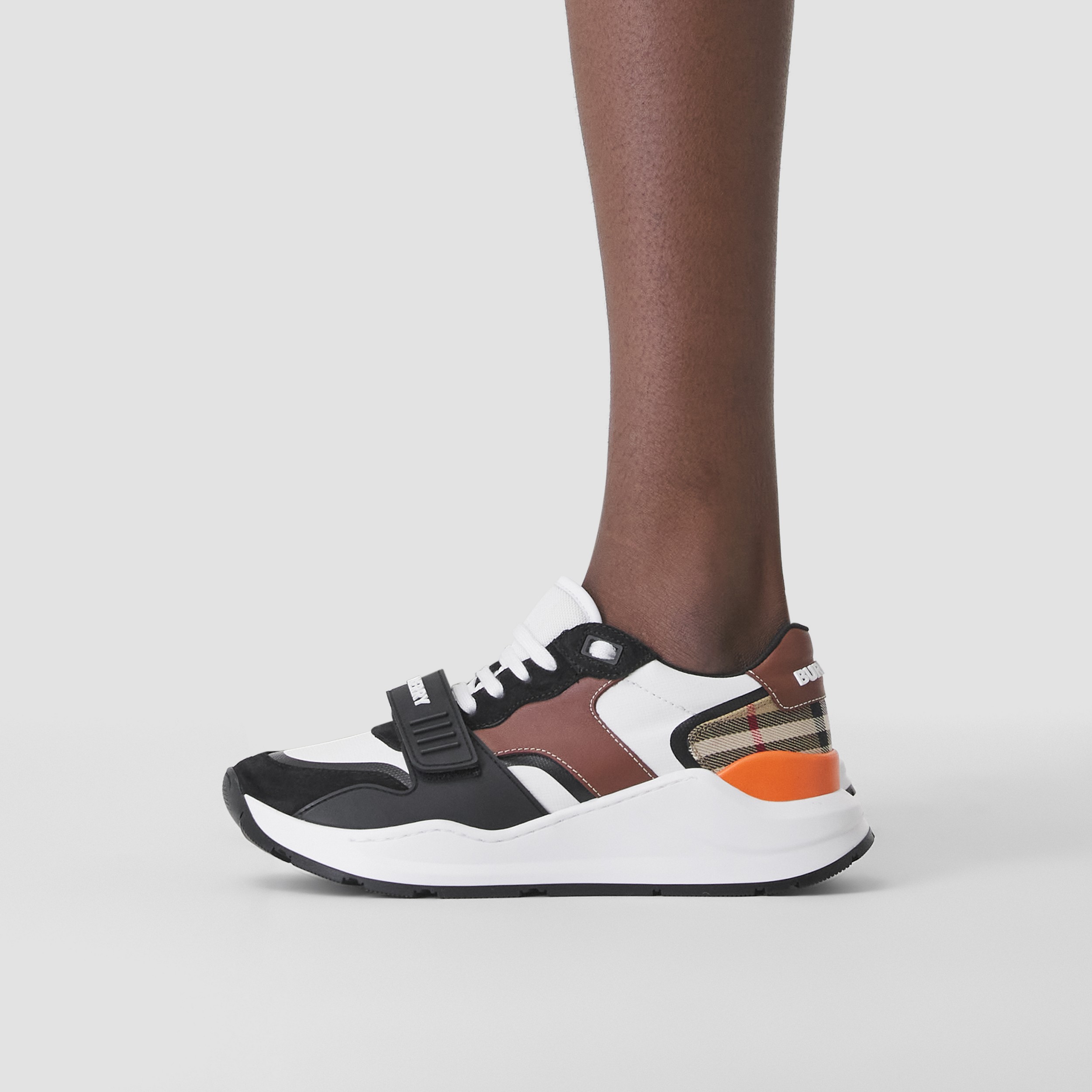 Leather, Suede and Vintage Check Sneakers in Black/archive Beige - Women | Burberry® Official - 3