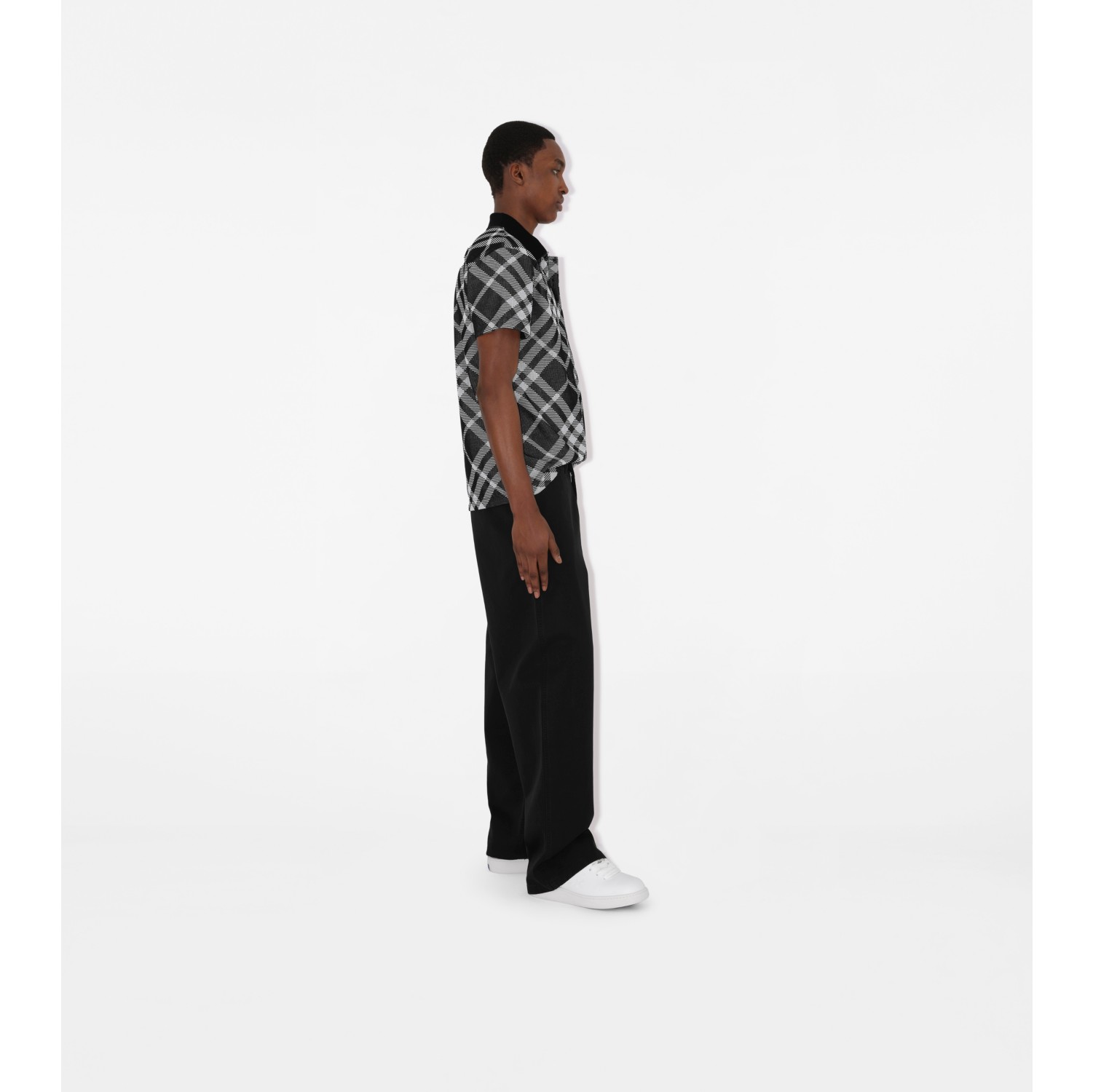 Check Stretch Cotton Blend Polo Shirt in Black/white - Men | Burberry ...