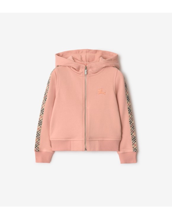 Baumwoll-Kapuzenjacke mit Check-Besatz