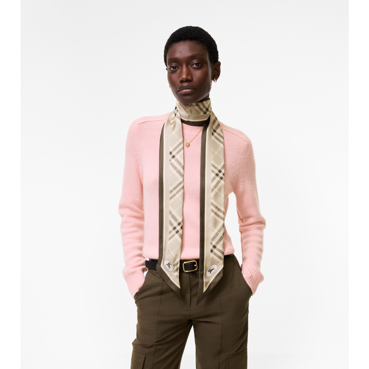  Check Skinny Silk Scarf