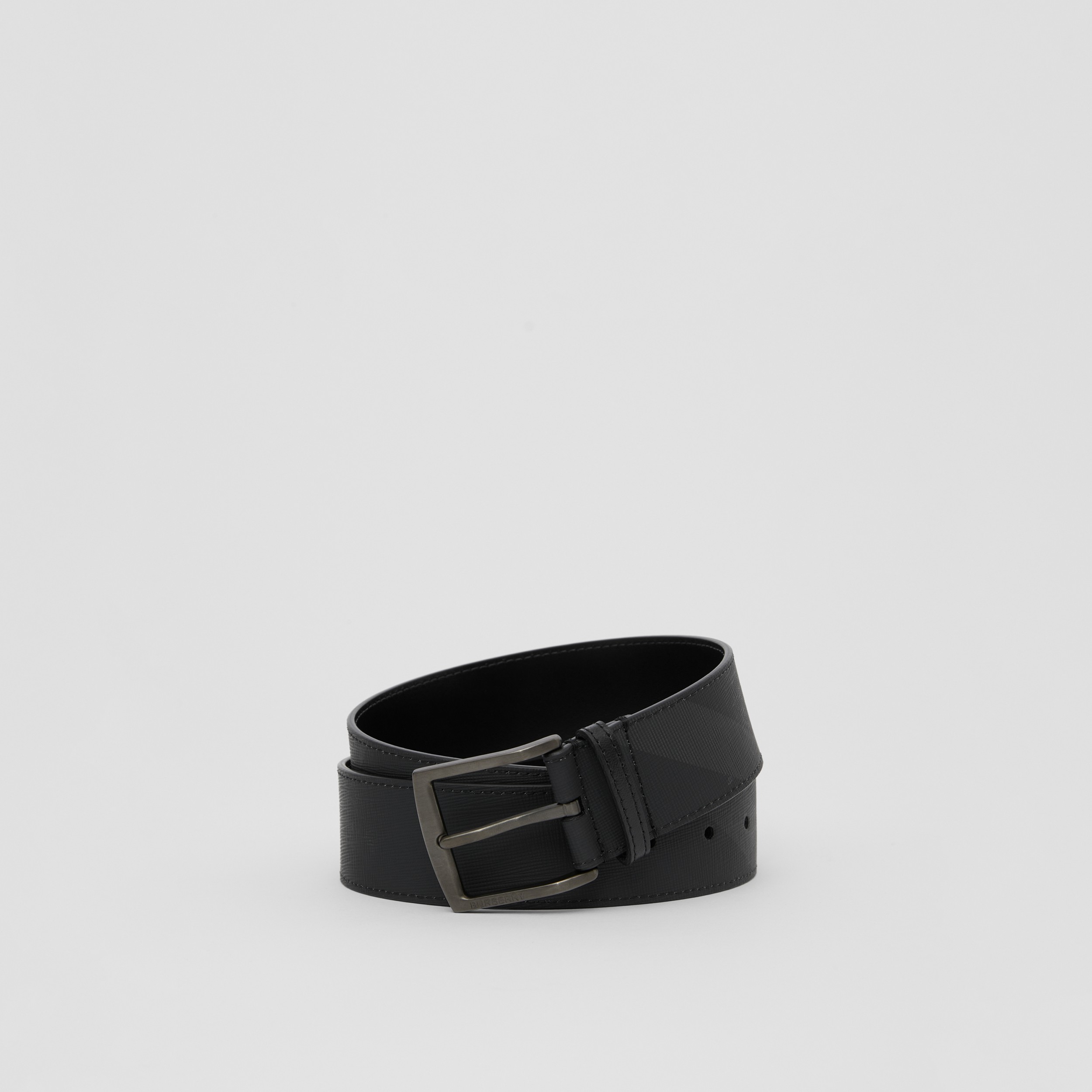 Charcoal Check and Leather Belt in Charcoal/black - Men | Burberry® Official - 1