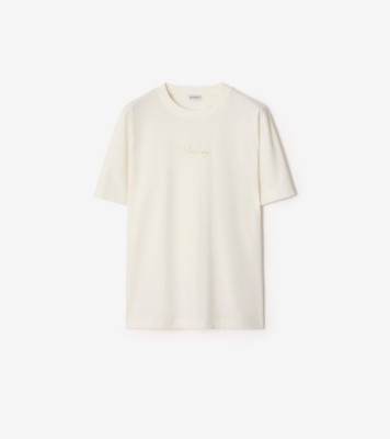 Check Cursive Logo Cotton T-shirt in Chalk white - Men | Burberry