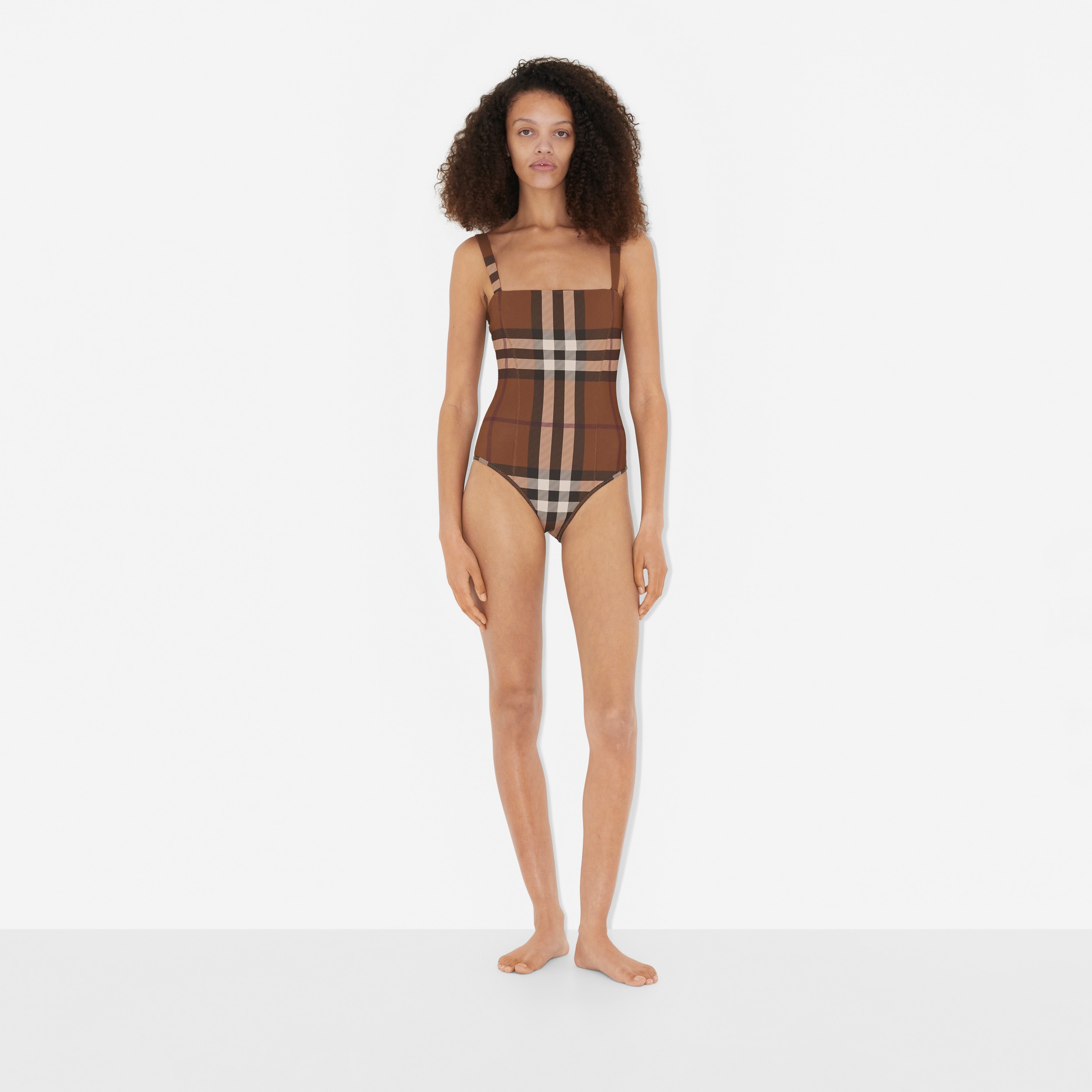 Check Stretch Nylon Swimsuit in Birch Brown - Women | Burberry® Official - 2