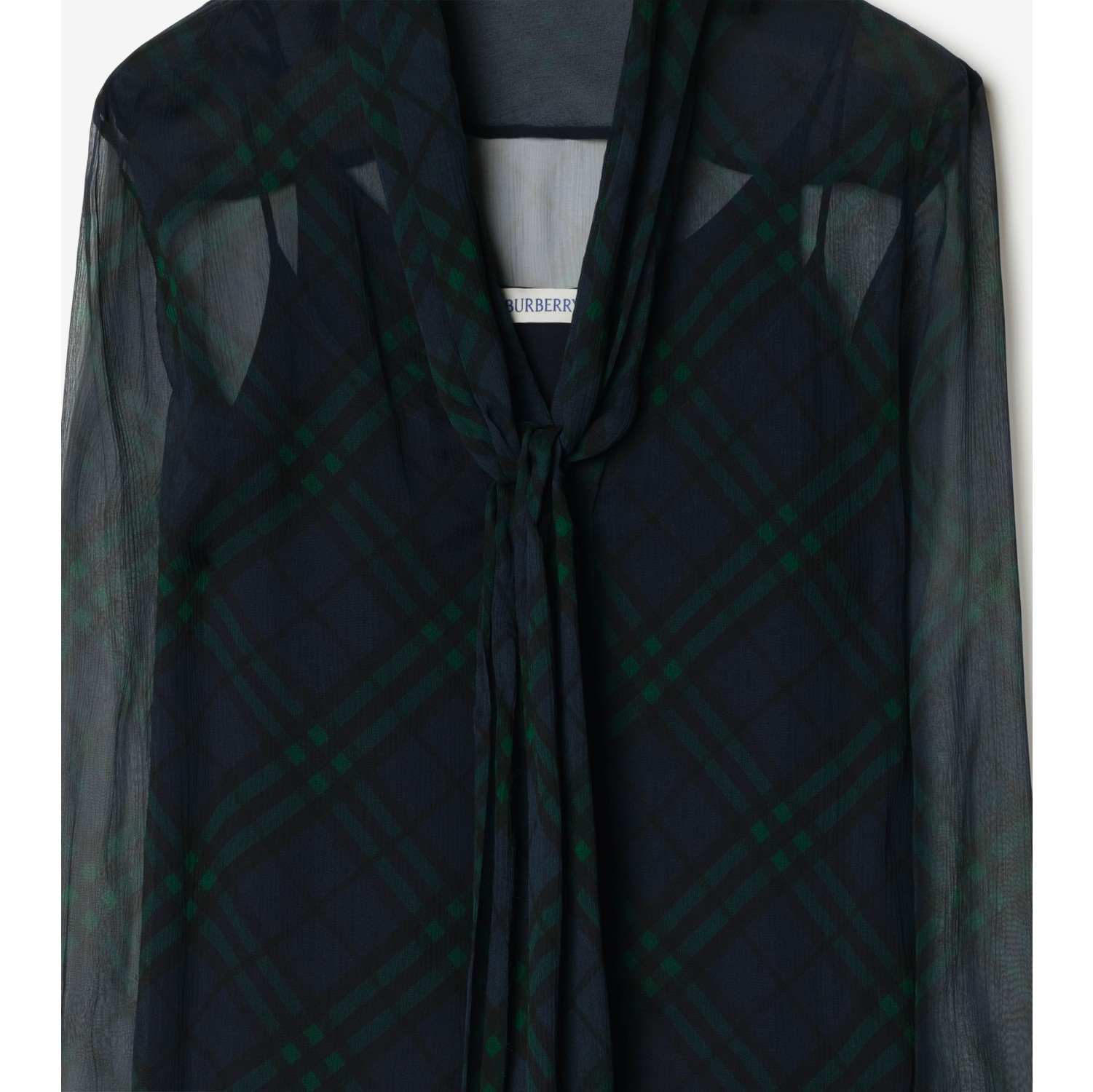 Check Silk Scarf Blouse