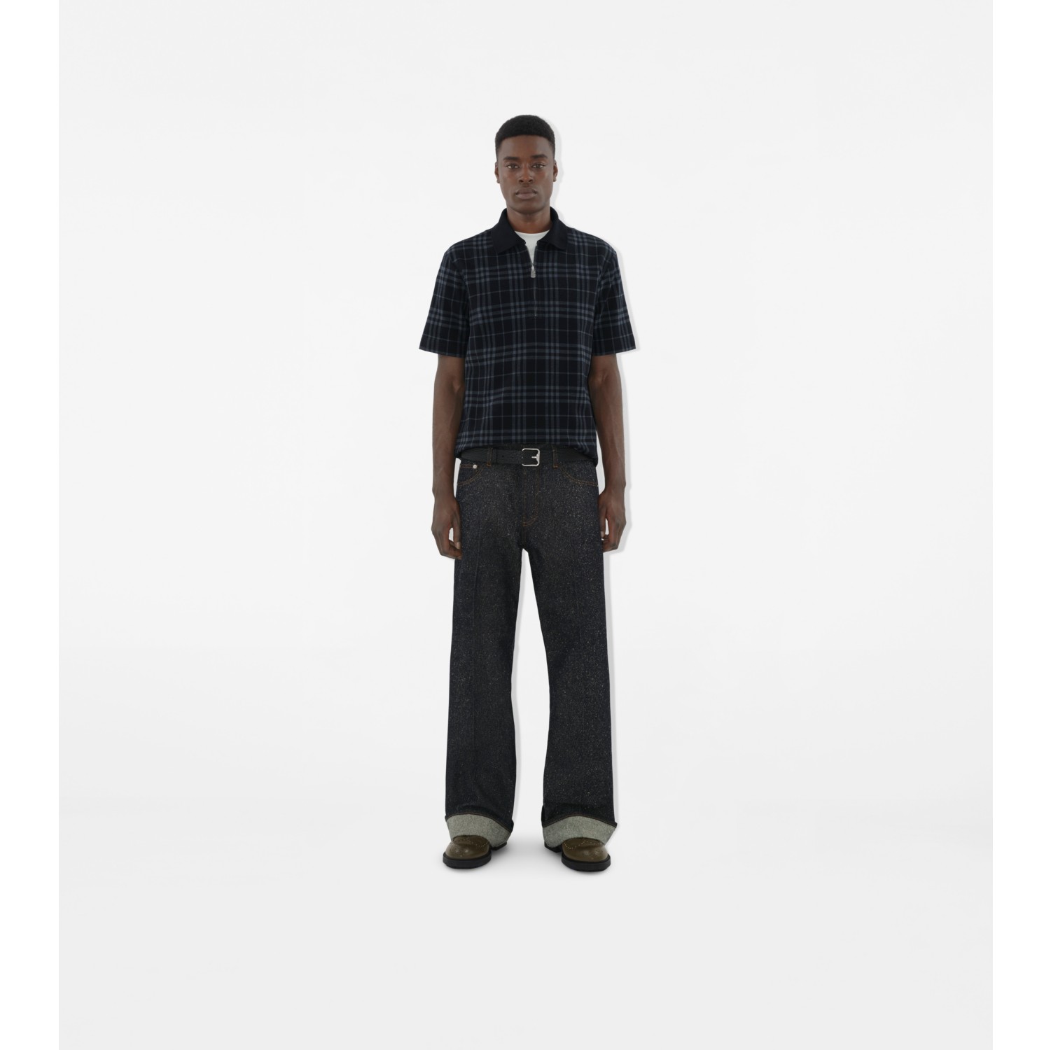 Polo en coton mélangé stretch Check