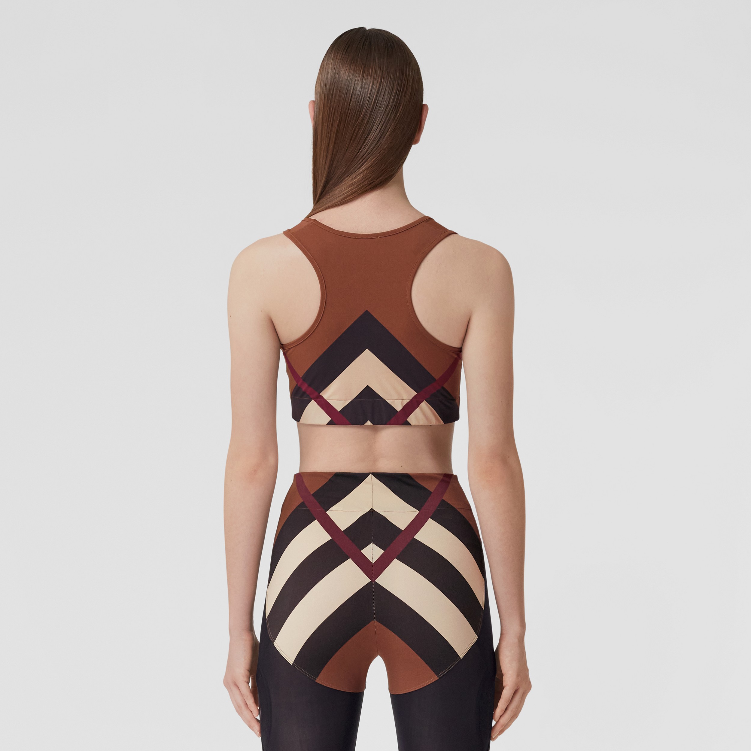 Top en nailon elástico Check estilo zigzag (Marrón Abedul Oscuro) - Mujer | Burberry® oficial - 3