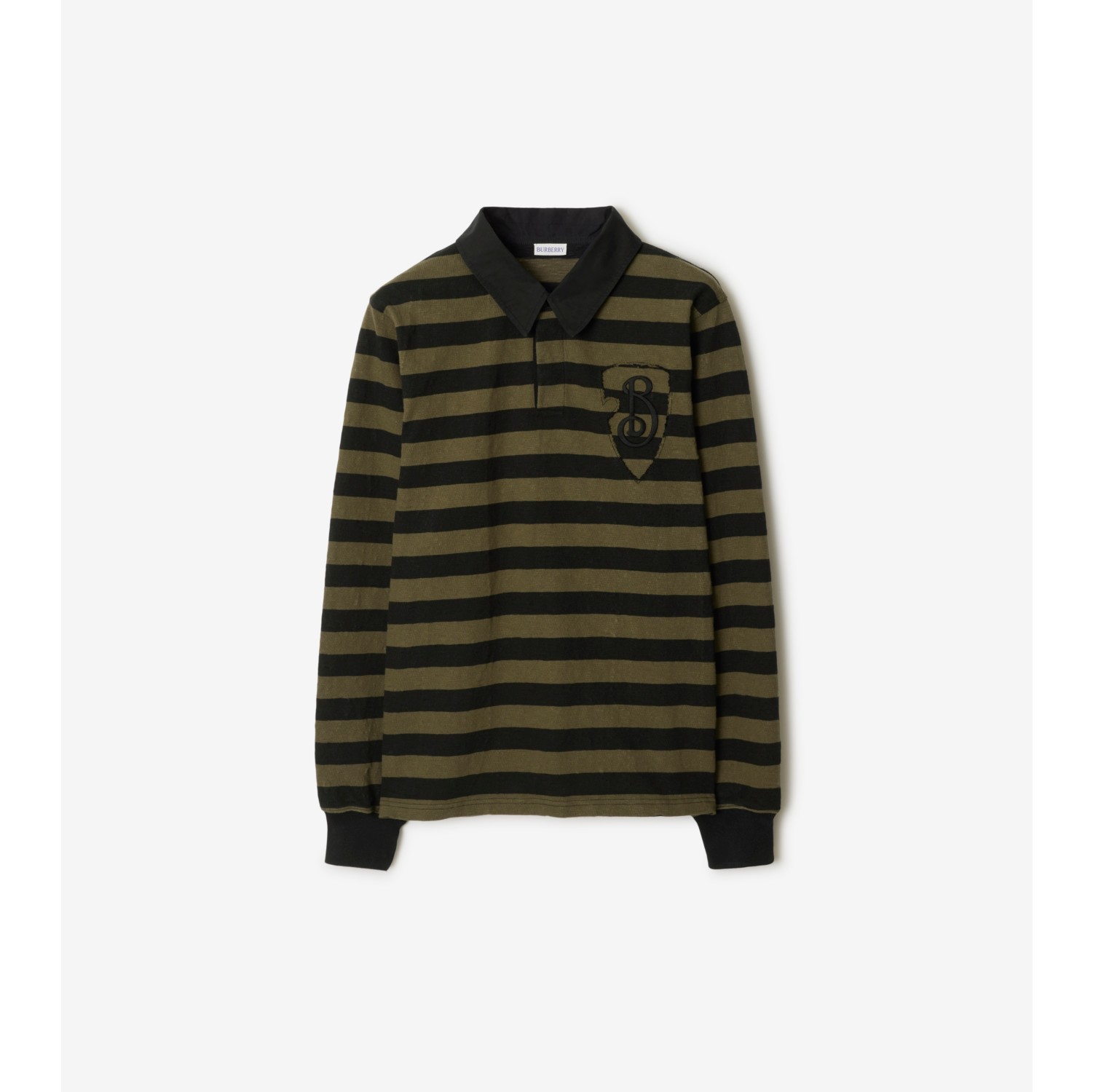 Long sleeve Striped Cotton Polo Shirt in Olive Men Burberry Official