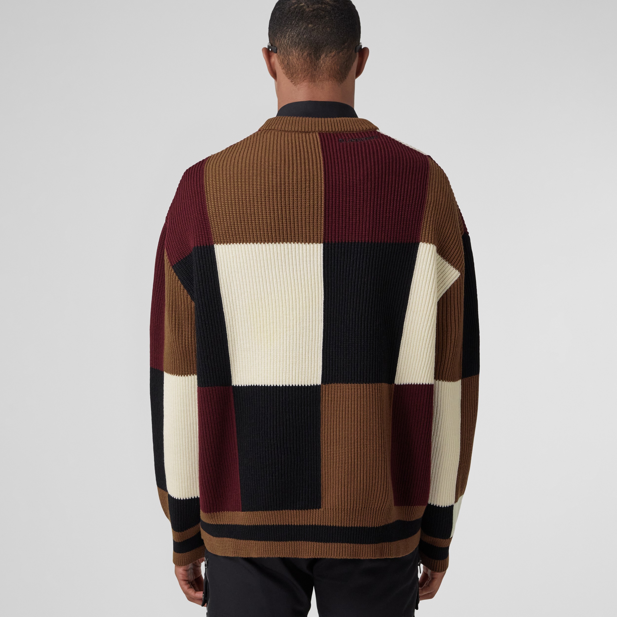 Patchwork Wool Cotton Oversized Sweater in Dark Birch Brown - Men | Burberry® Official - 3