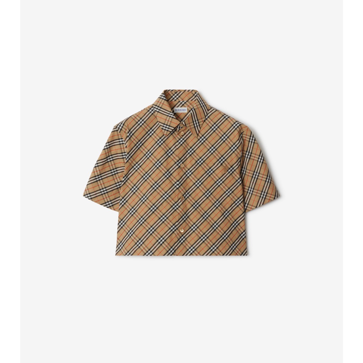 Burberry Cropped Check Cotton Shirt In Brown