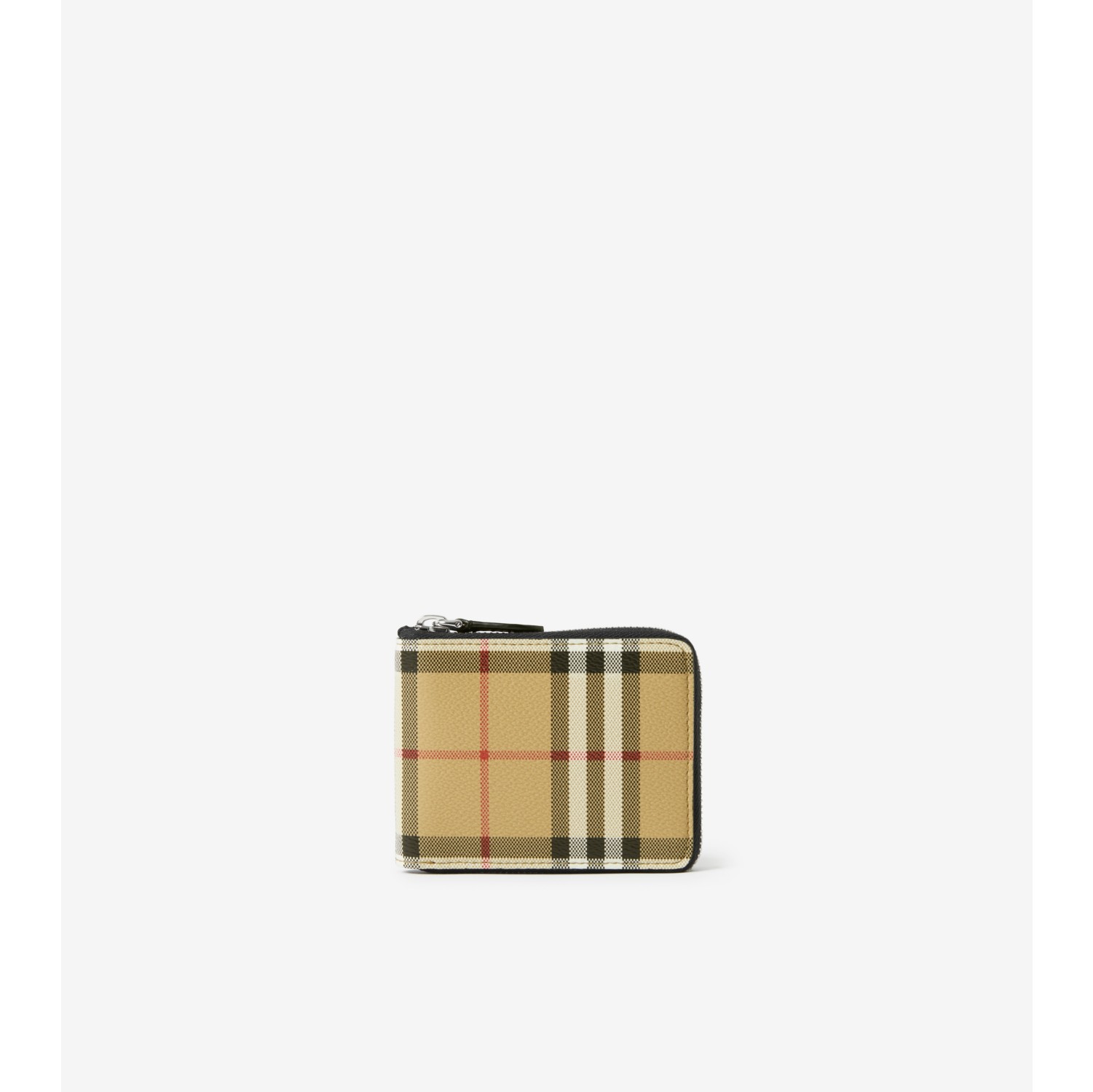Burberry Vintage Check and Leather Zip Card Case Black / Beige
