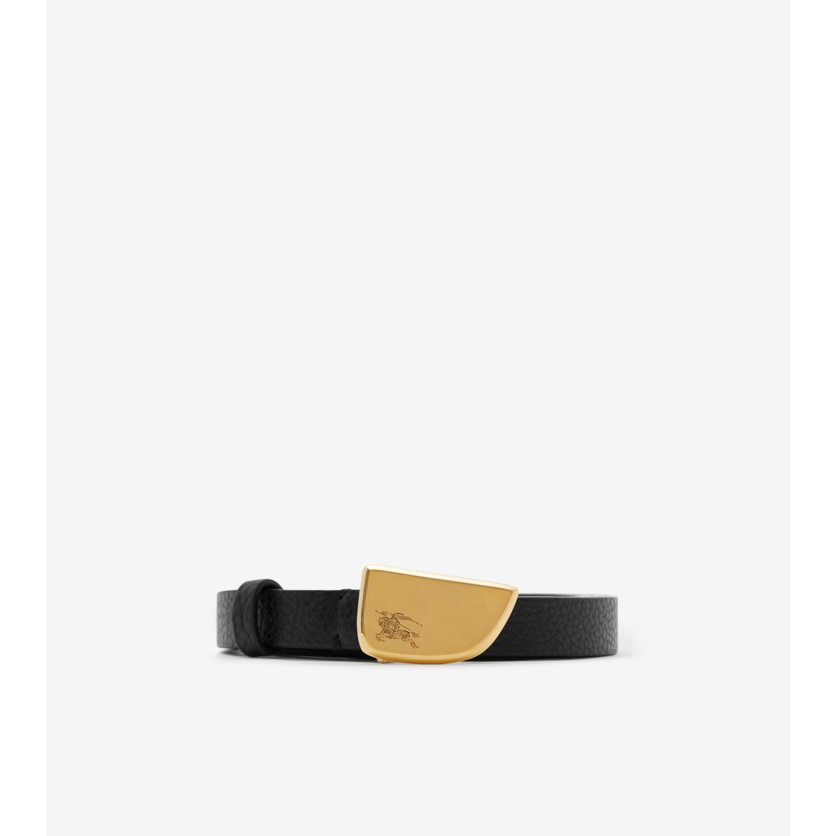 Shop Burberry Thin Leather Shield Belt In Black/gold